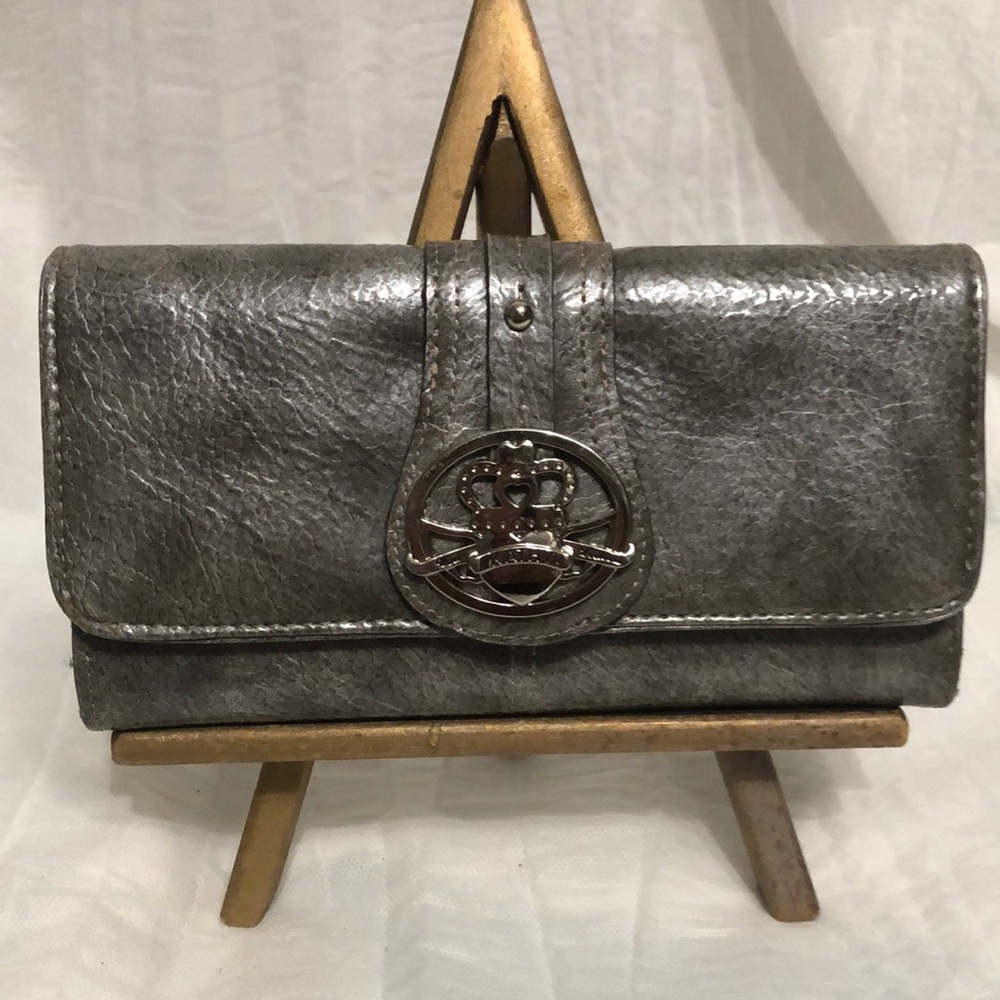 Kathy Van Zeeland Metallic Gray Wallet EUC